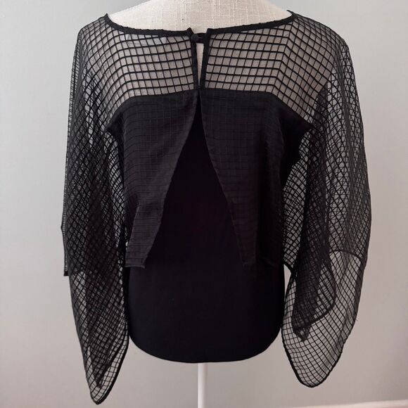 Anne Fontaine Black Geometric Printed‎ Sheer Nolann Blouse Oversized  Sz 44 US12 - Picture 3 of 8